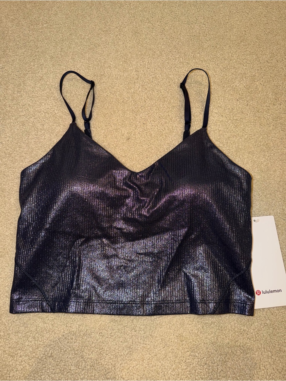 LULULEMON ALIGN CROPPED RIB CAMI TANK A/B RADIANT FOIL BLACK NWT 8